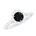 Natural Black Spinel Flower Engagement Ring with Diamond
