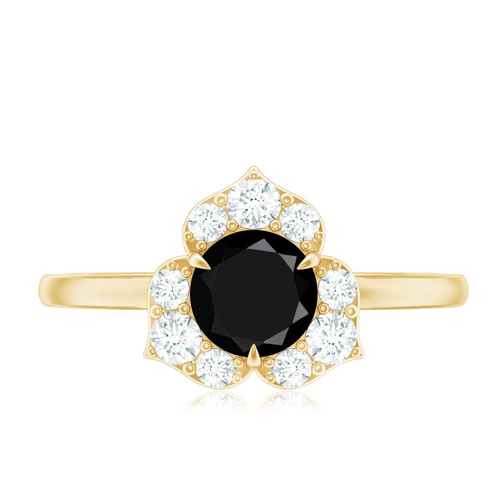 Natural Black Spinel Flower Engagement Ring with Diamond