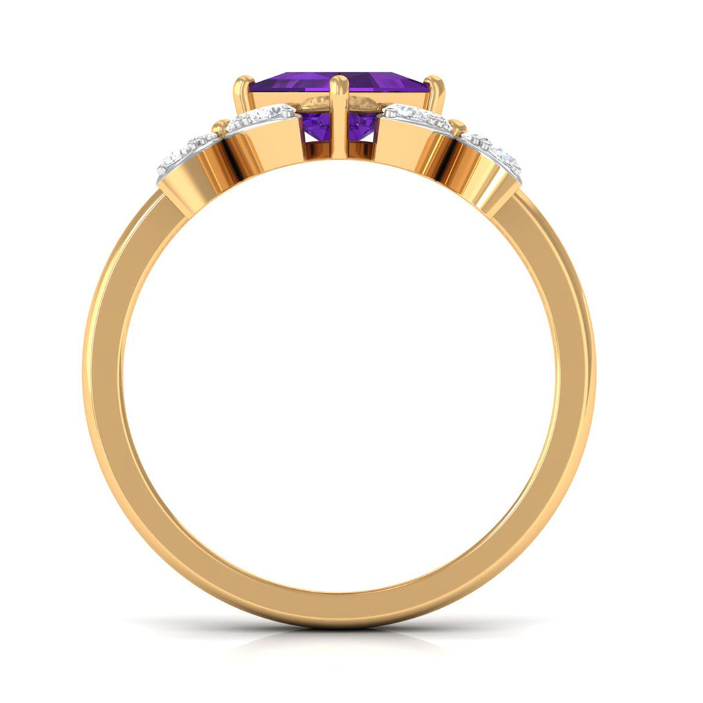 Princess Cut Amethyst Floral Engagement Ring with Diamond