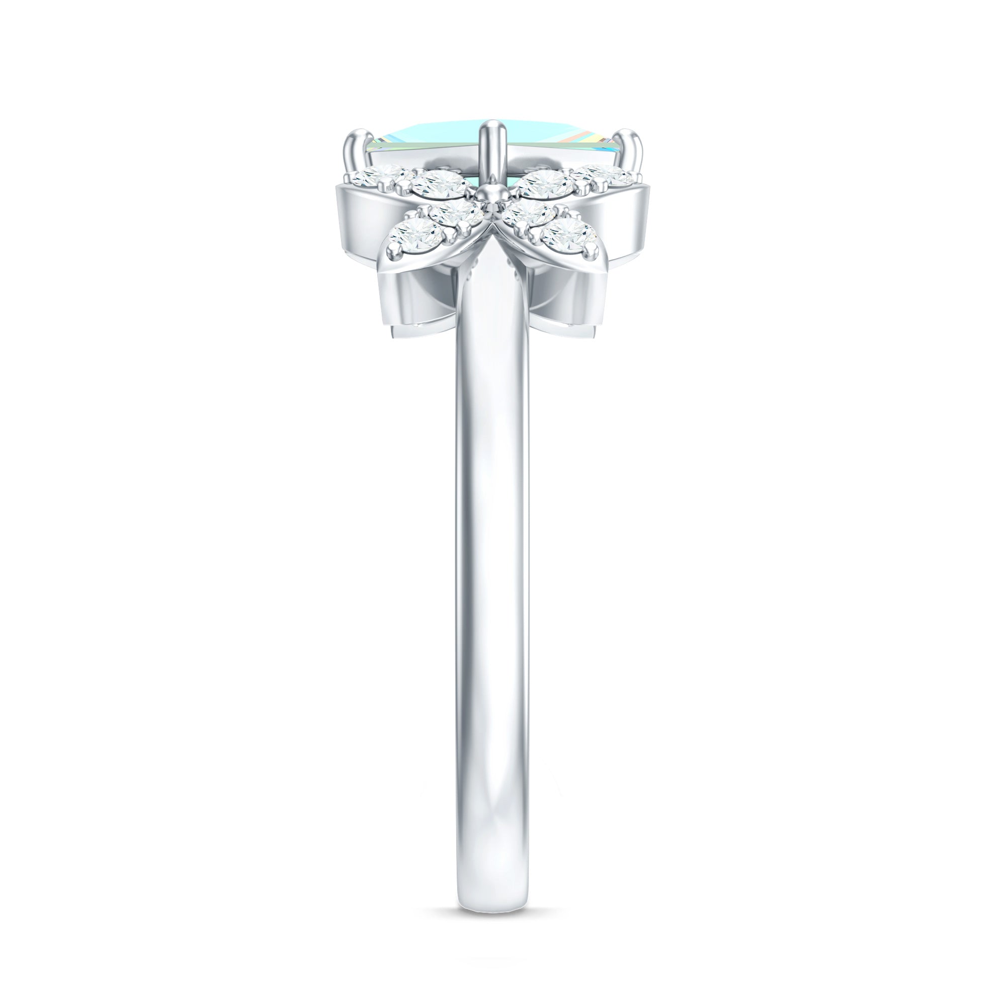 Natural Princess Cut Ethiopian Opal Flower Engagement Ring with Diamond