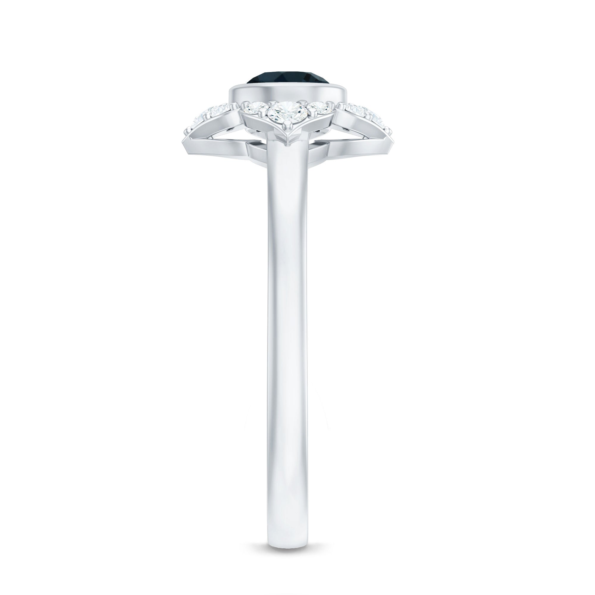 London Blue Topaz Bezel Engagement Ring with Diamond Halo