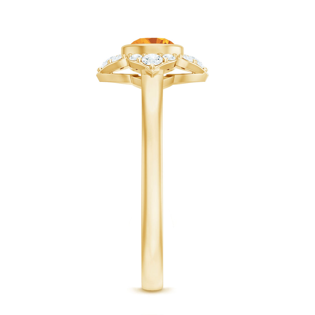 Natural Citrine Diamond Flower Engagement Ring with Certificate