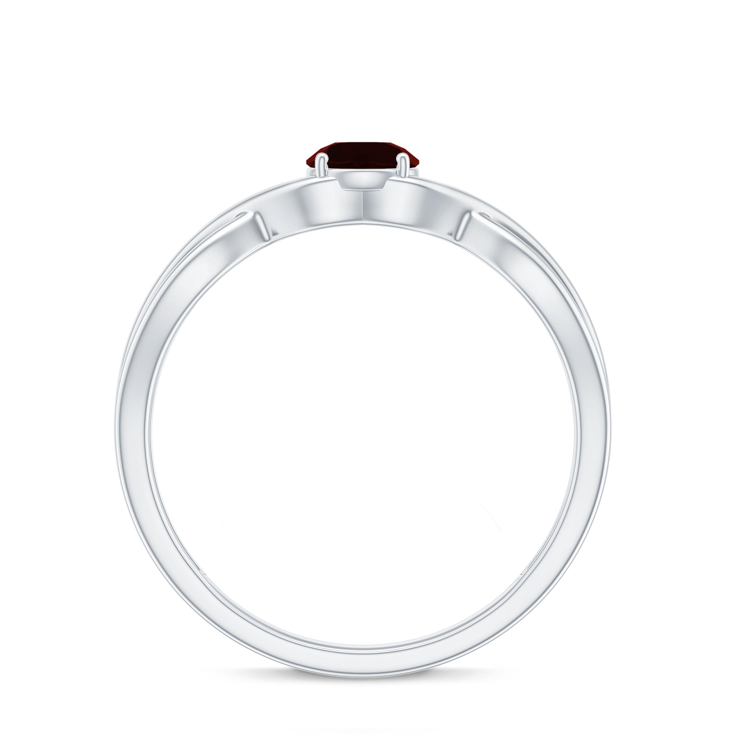 Genuine 8mm Garnet Solitaire Engagement Ring with Crossover Shank