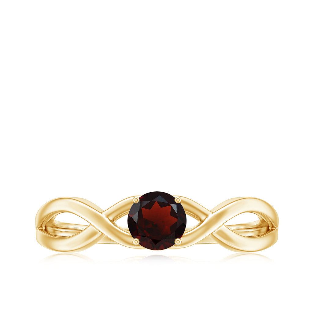 Genuine 8mm Garnet Solitaire Engagement Ring with Crossover Shank
