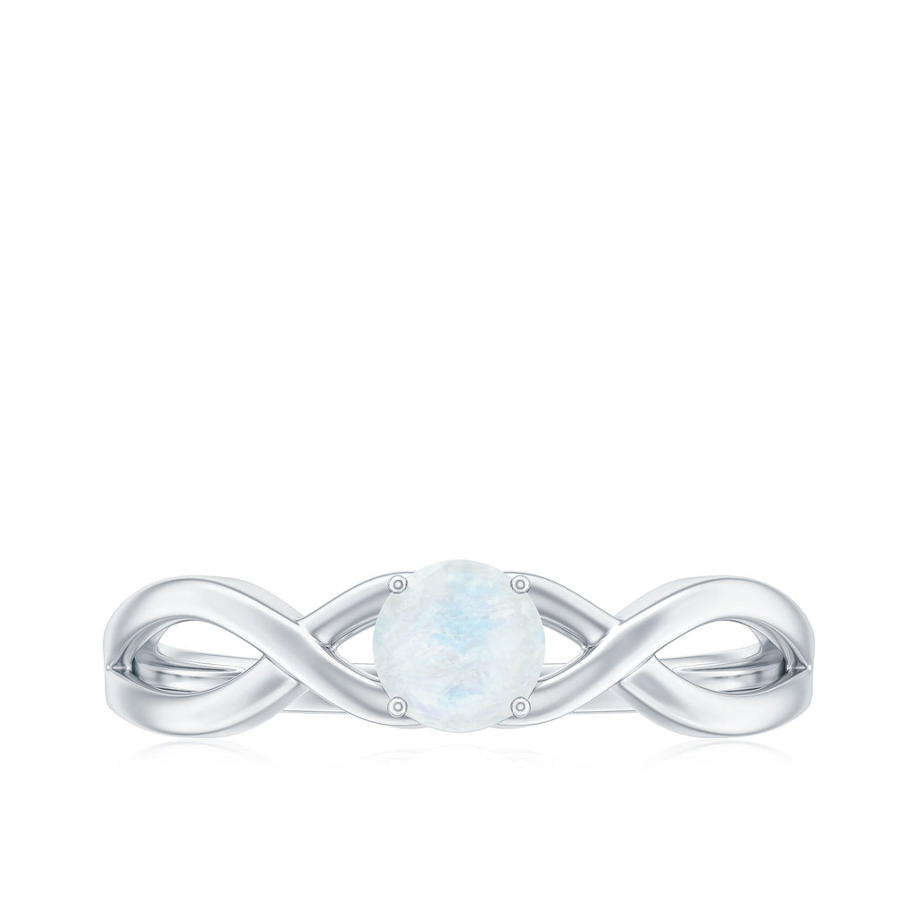 Round Moonstone Solitaire Promise Ring in Crossover Shank