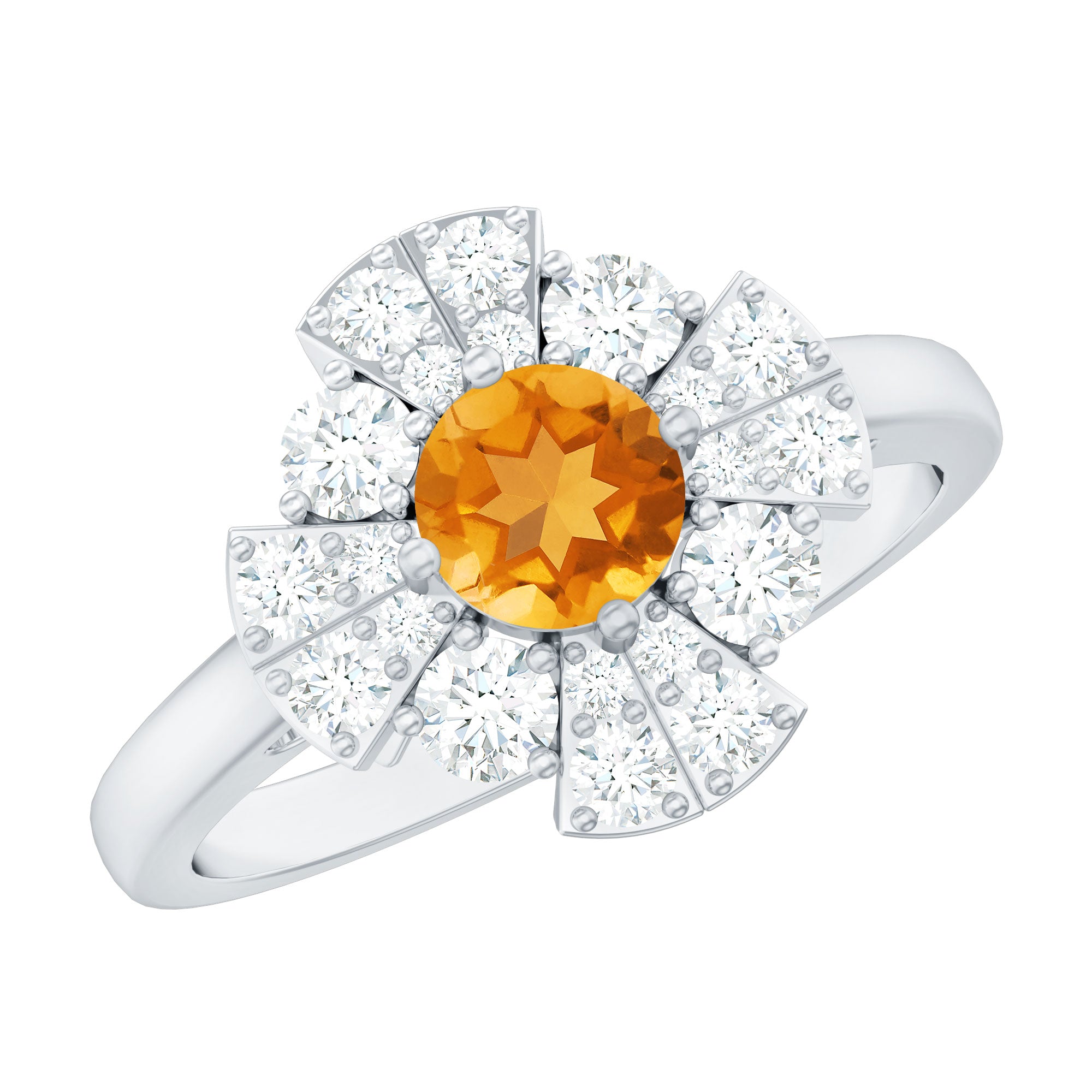 Vintage Looking Citrine Flower Engagement Ring with Certificate