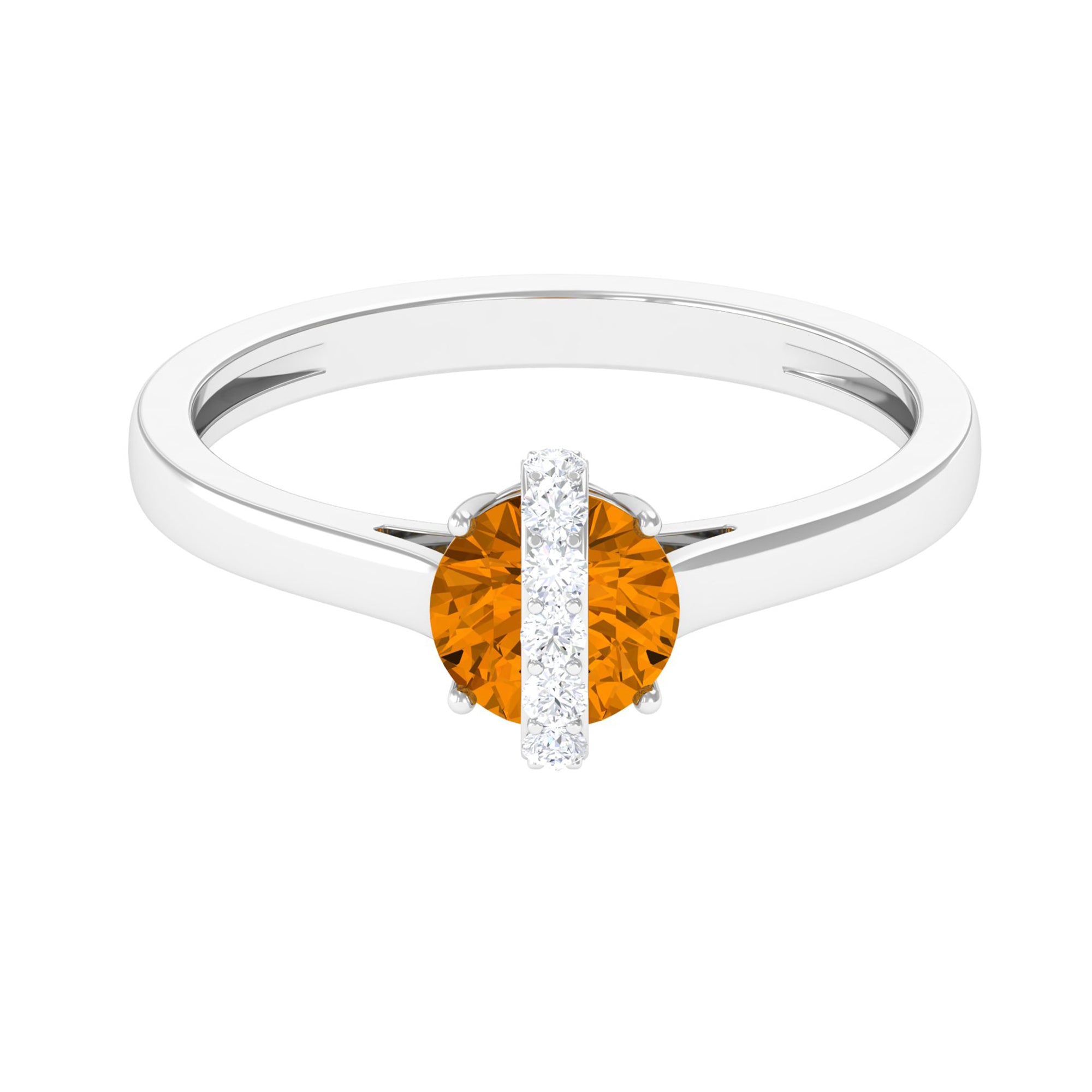 1.2 Carat Designer Round Shape Citrine Ring with Diamond Stones