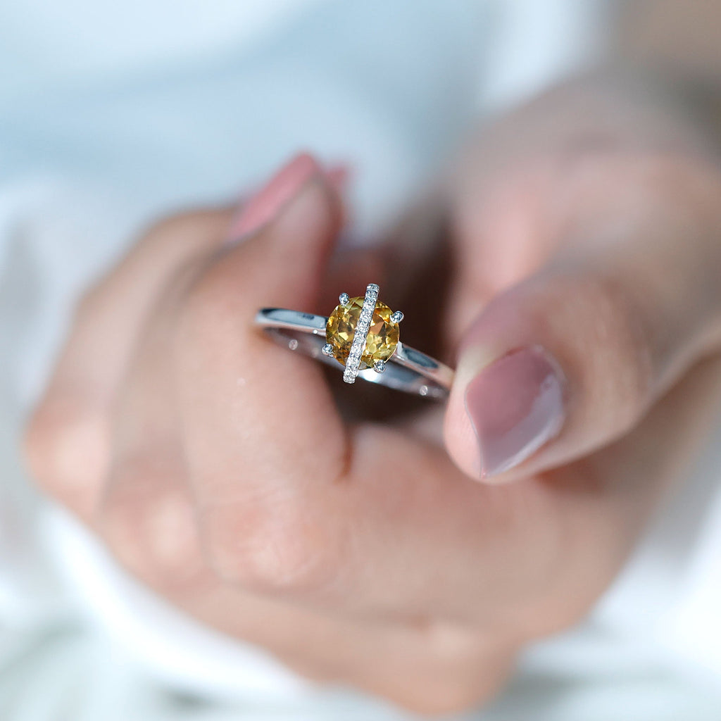 1.2 Carat Designer Round Shape Citrine Ring with Diamond Stones