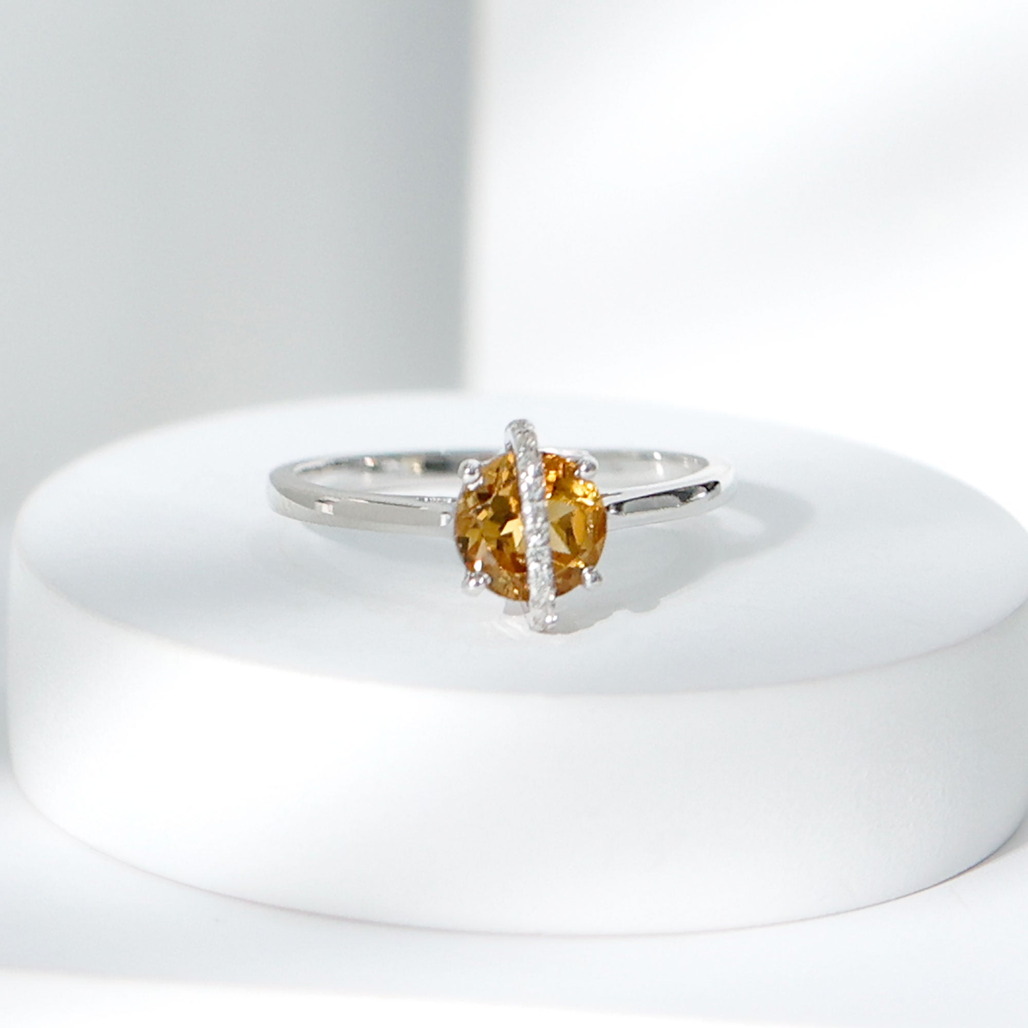 1.2 Carat Designer Round Shape Citrine Ring with Diamond Stones