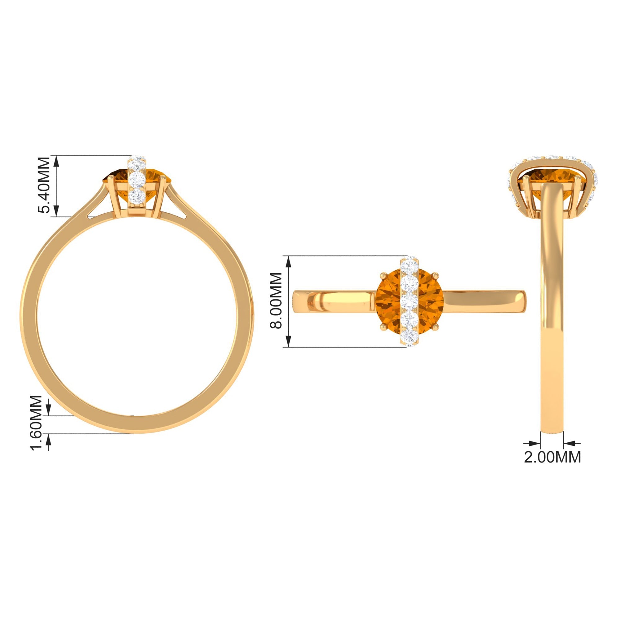 1.2 Carat Designer Round Shape Citrine Ring with Diamond Stones