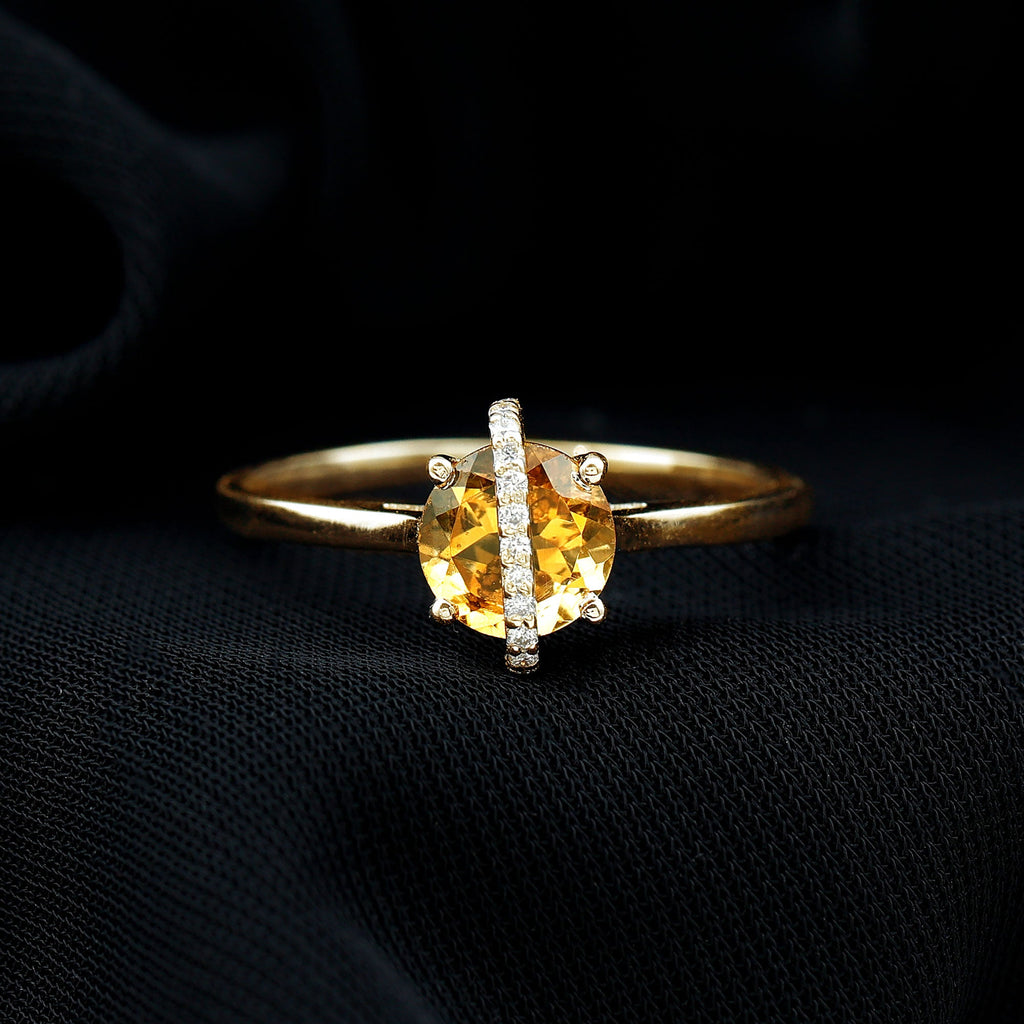 1.2 Carat Designer Round Shape Citrine Ring with Diamond Stones