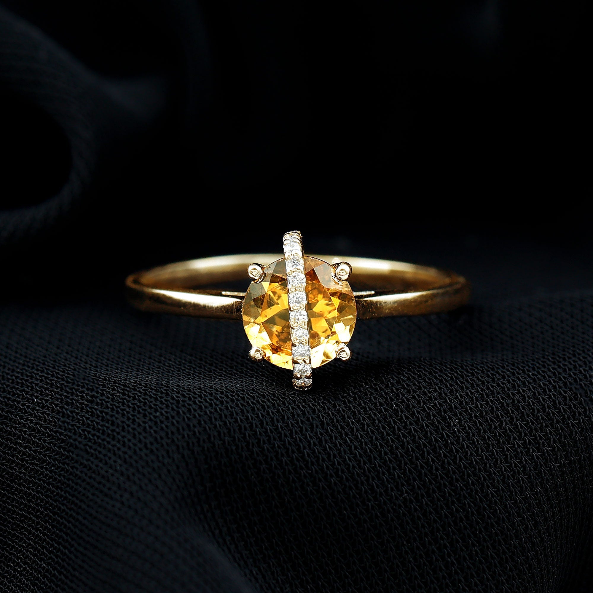1.2 Carat Designer Round Shape Citrine Ring with Diamond Stones