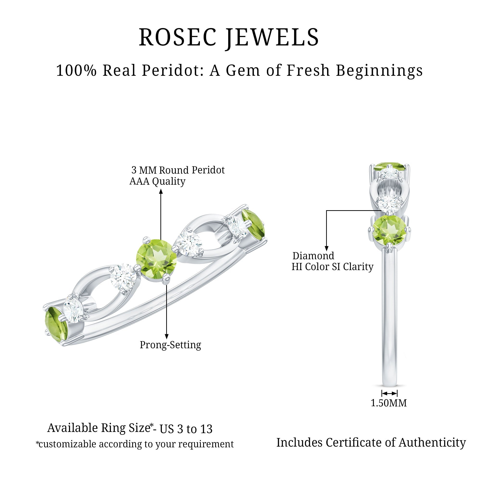 Minimal Peridot Promise Ring with Diamond