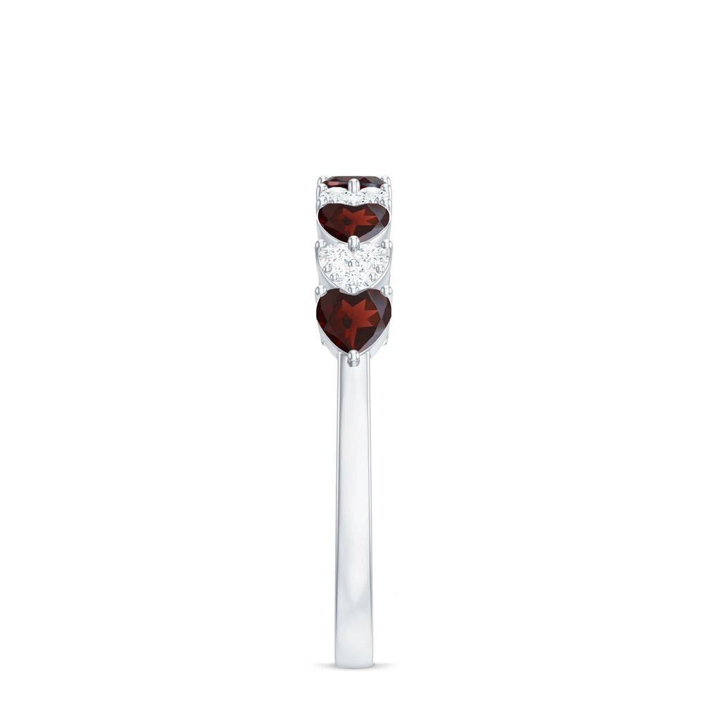 Natural Garnet Diamond Heart Eternity Ring in East West Style
