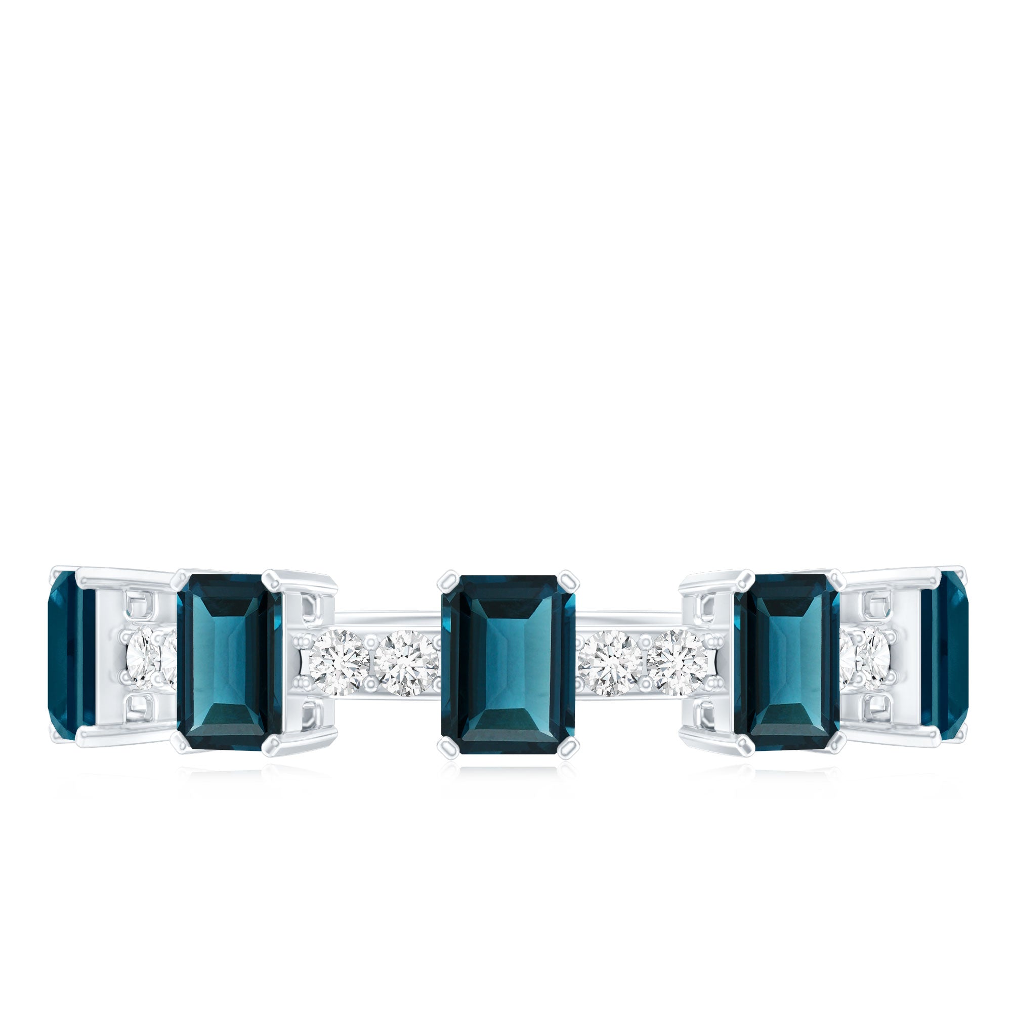 4X6mm Emerald Cut London Blue Topaz Half Eternity Band with Diamond