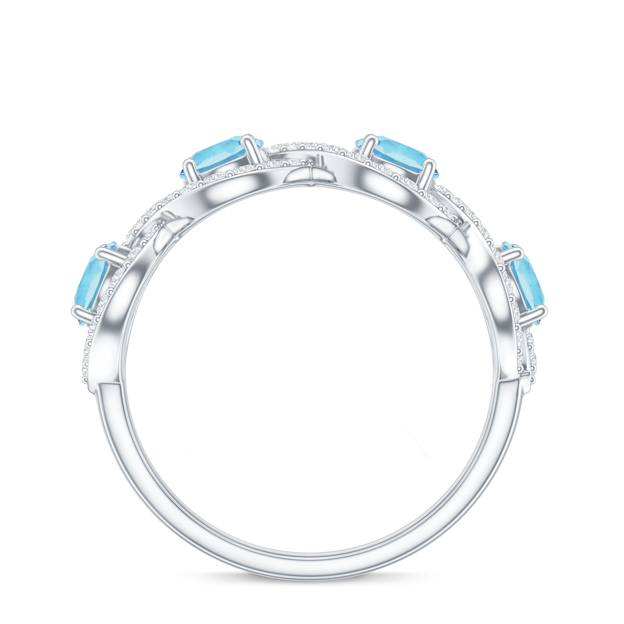 Braided Half Eternity Ring with Genuine Aquamarine and Diamond