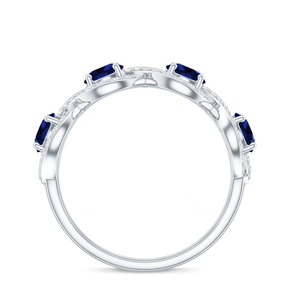 2 CT Lab-Created Blue Sapphire and Diamond Braided Half Eternity Band Ring