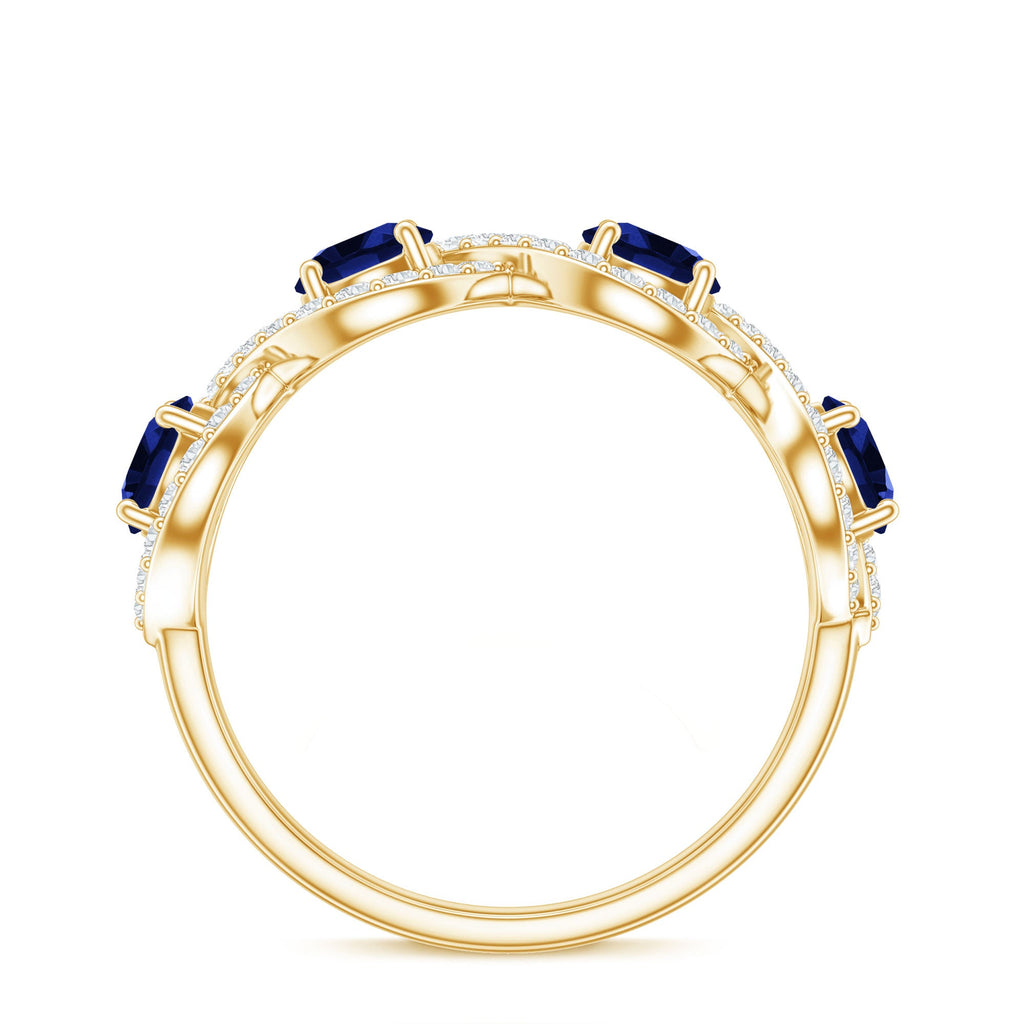 2 CT Lab-Created Blue Sapphire and Diamond Braided Half Eternity Band Ring