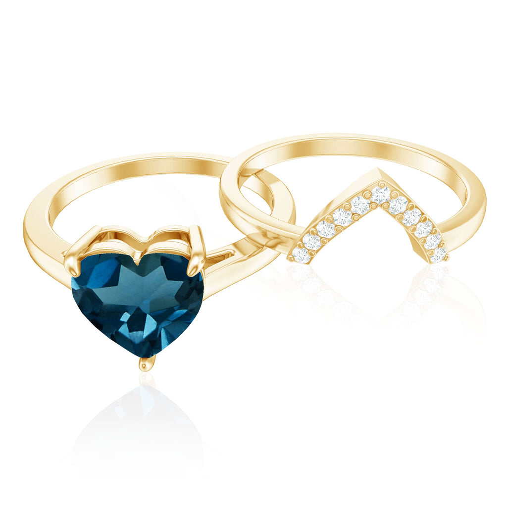 8mm London Blue Topaz Heart Ring Set with Diamond
