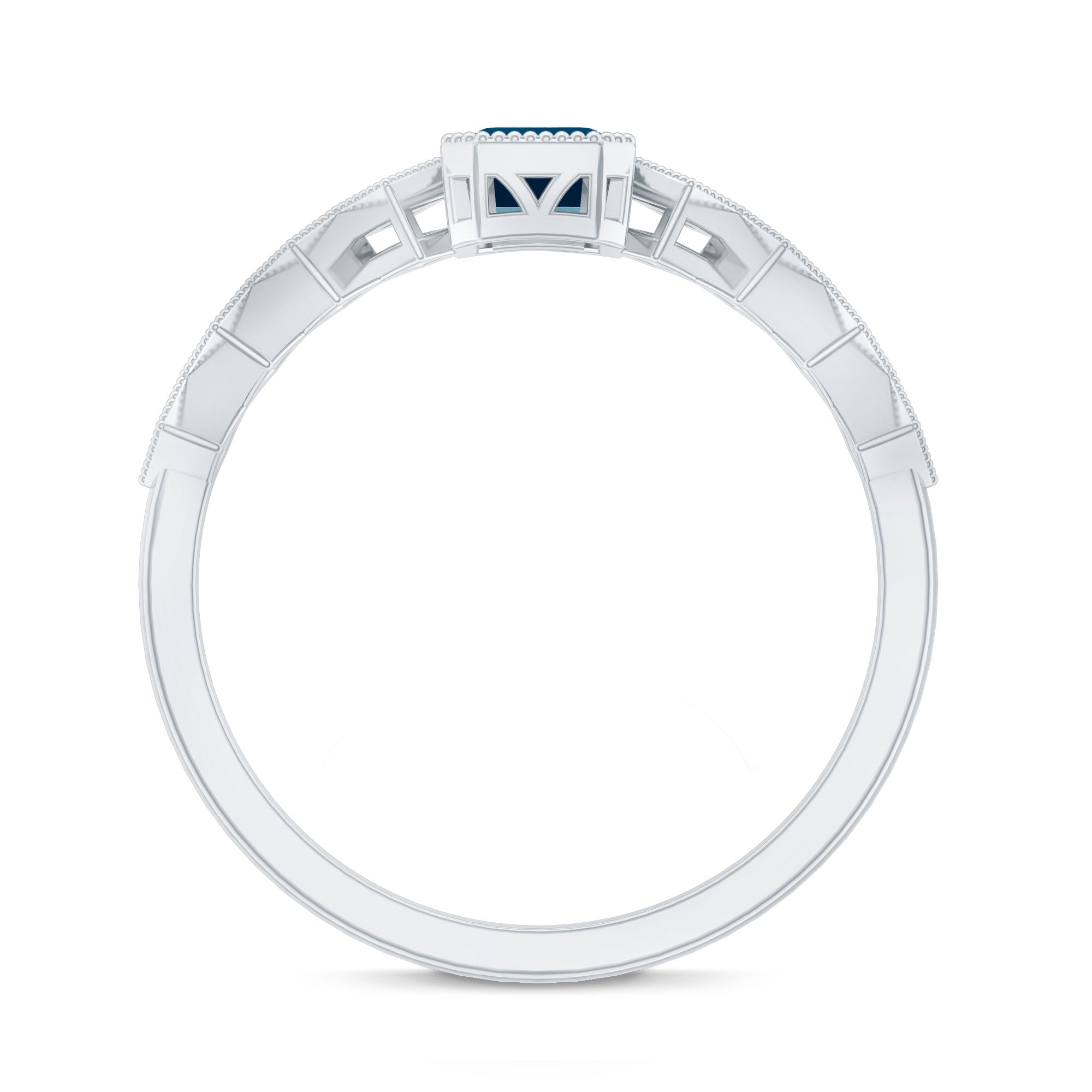 4X6mm Emerald Cut London Blue Topaz Engagement Ring with Beaded Details