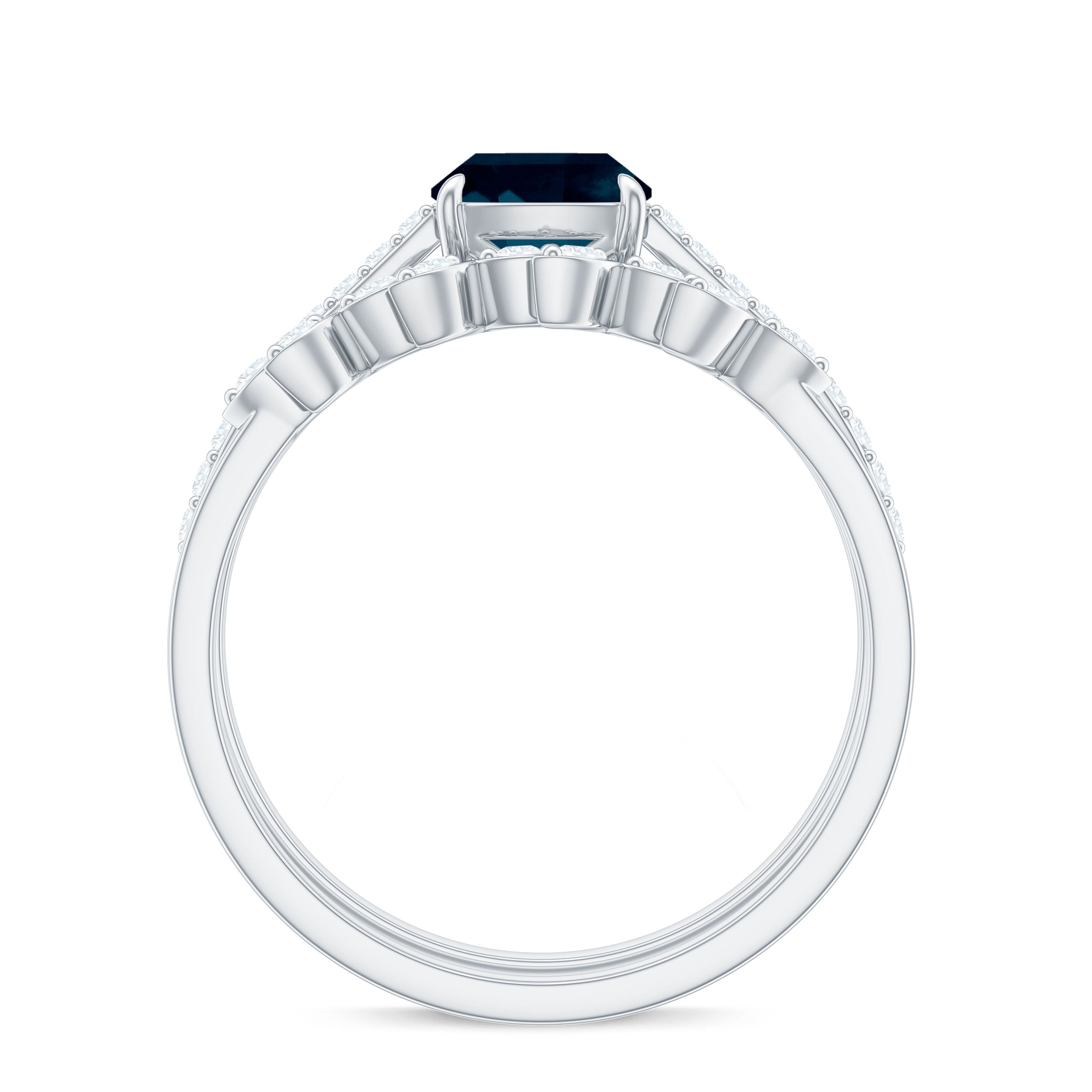 8mm Cushion Cut London Blue Topaz and Diamond Engagement Ring with Wedding Band
