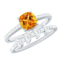 Certified Citrine and Diamond Wedding Bridal Ring Set of 2