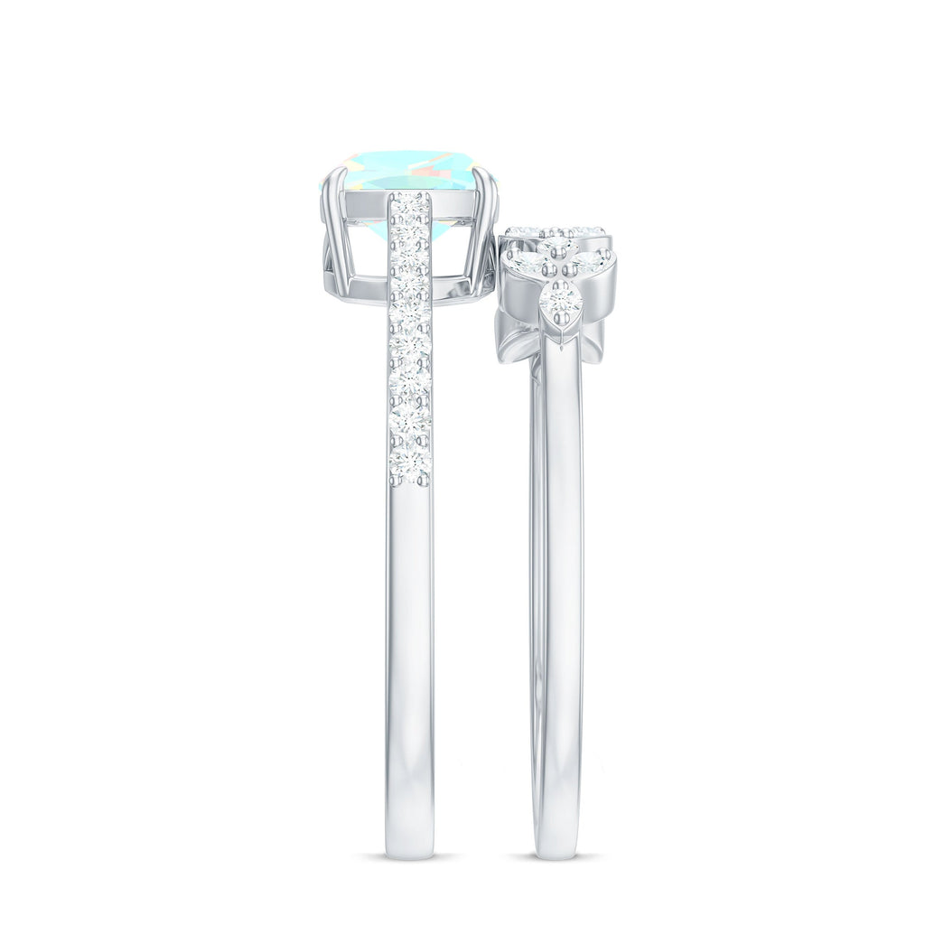6 mm Cushion Cut Ethiopian Opal Solitaire Ring Set with Diamond Stackable Band