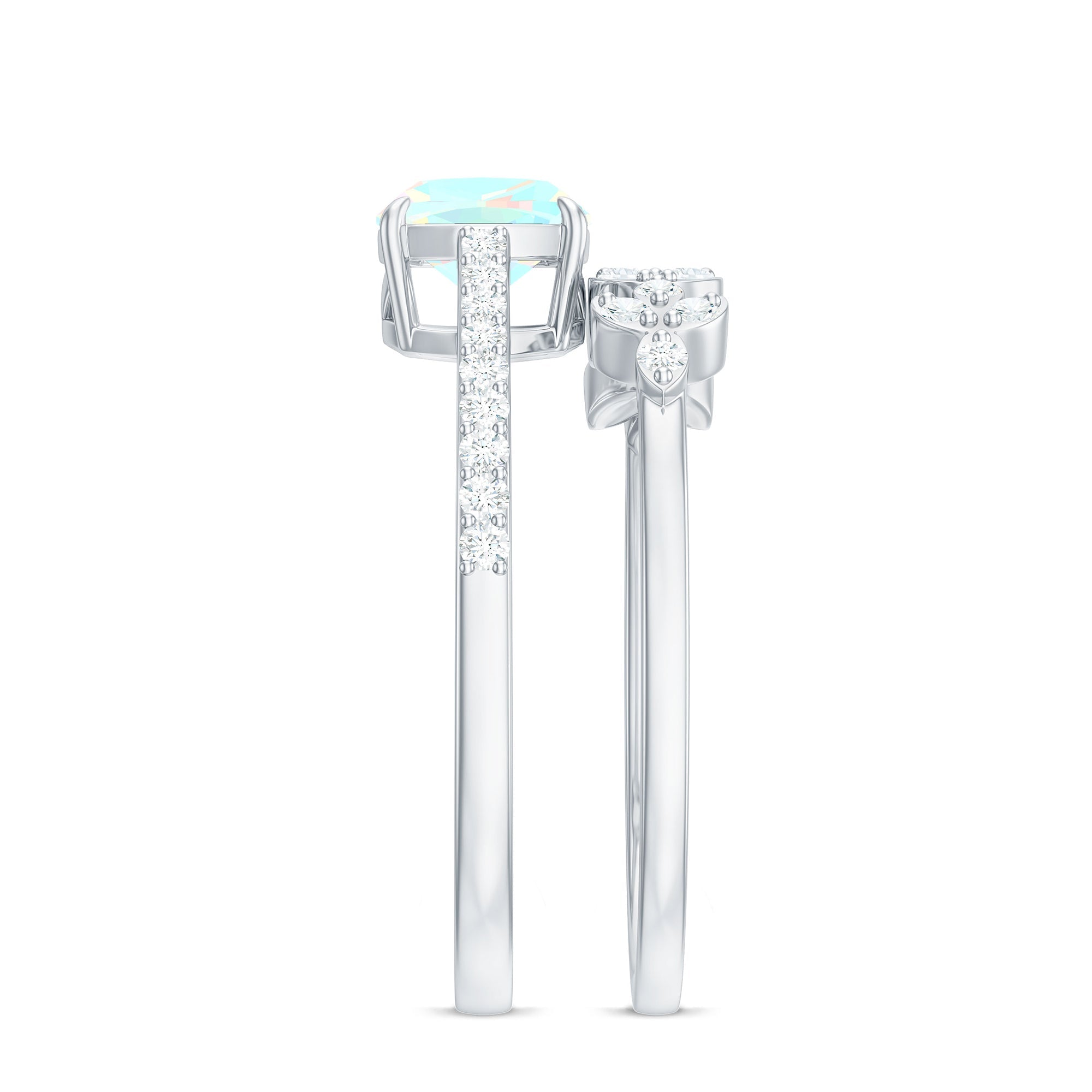 6 mm Cushion Cut Ethiopian Opal Solitaire Ring Set with Diamond Stackable Band