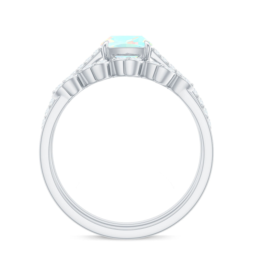 6 mm Cushion Cut Ethiopian Opal Solitaire Ring Set with Diamond Stackable Band