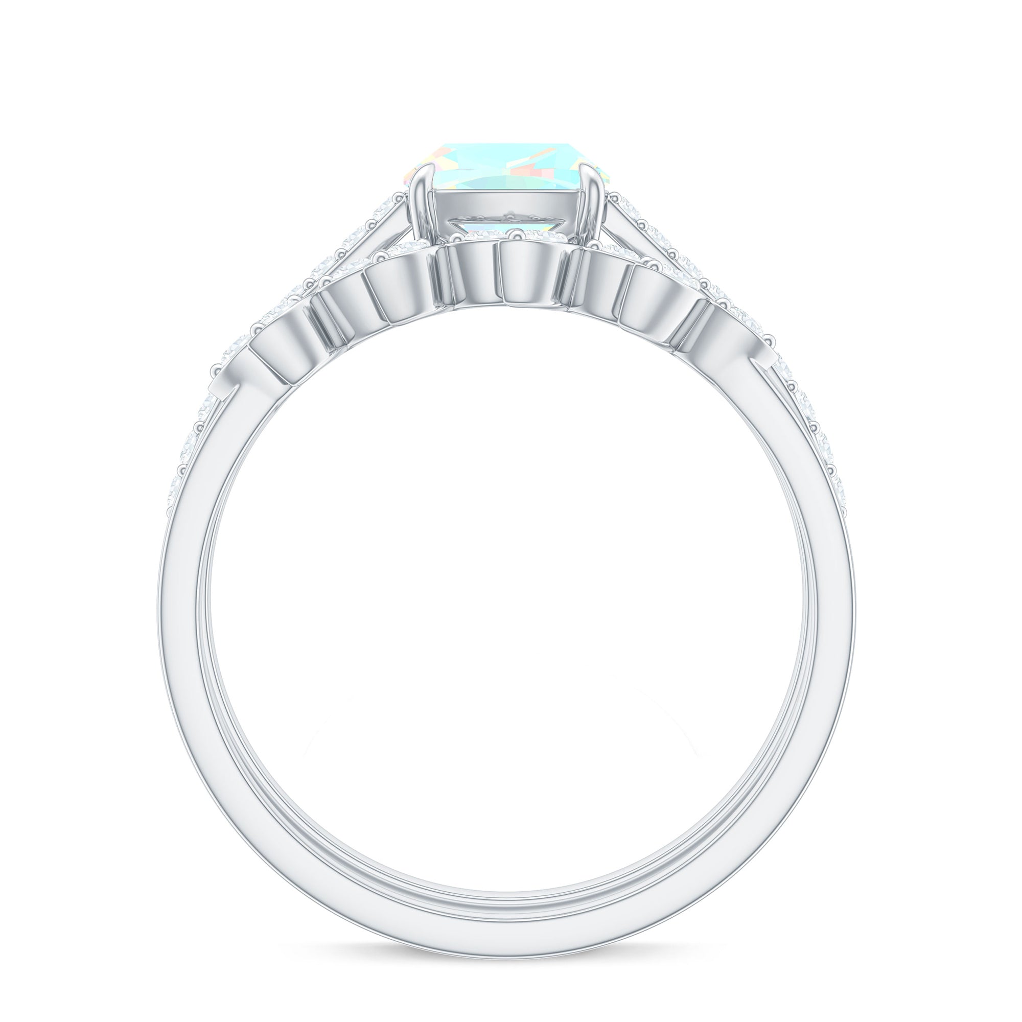 6 mm Cushion Cut Ethiopian Opal Solitaire Ring Set with Diamond Stackable Band