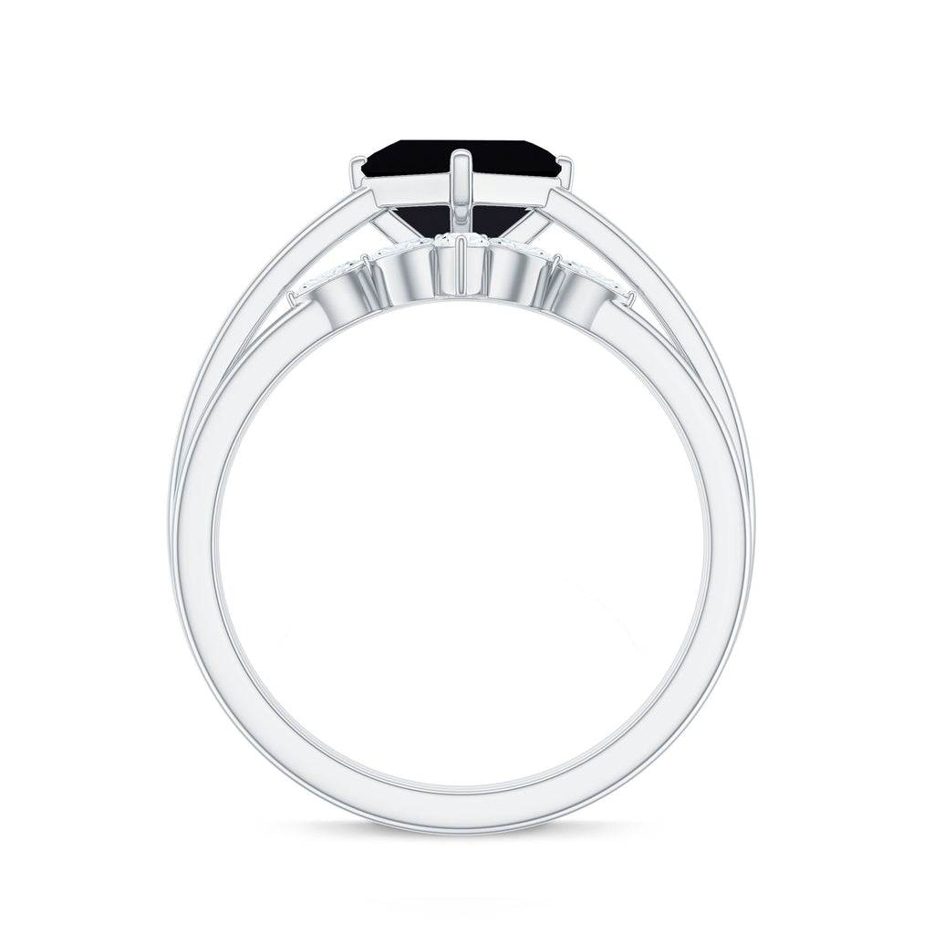 5mm Princess Cut Black Onyx Solitaire Rings Set with Diamond Enhancer