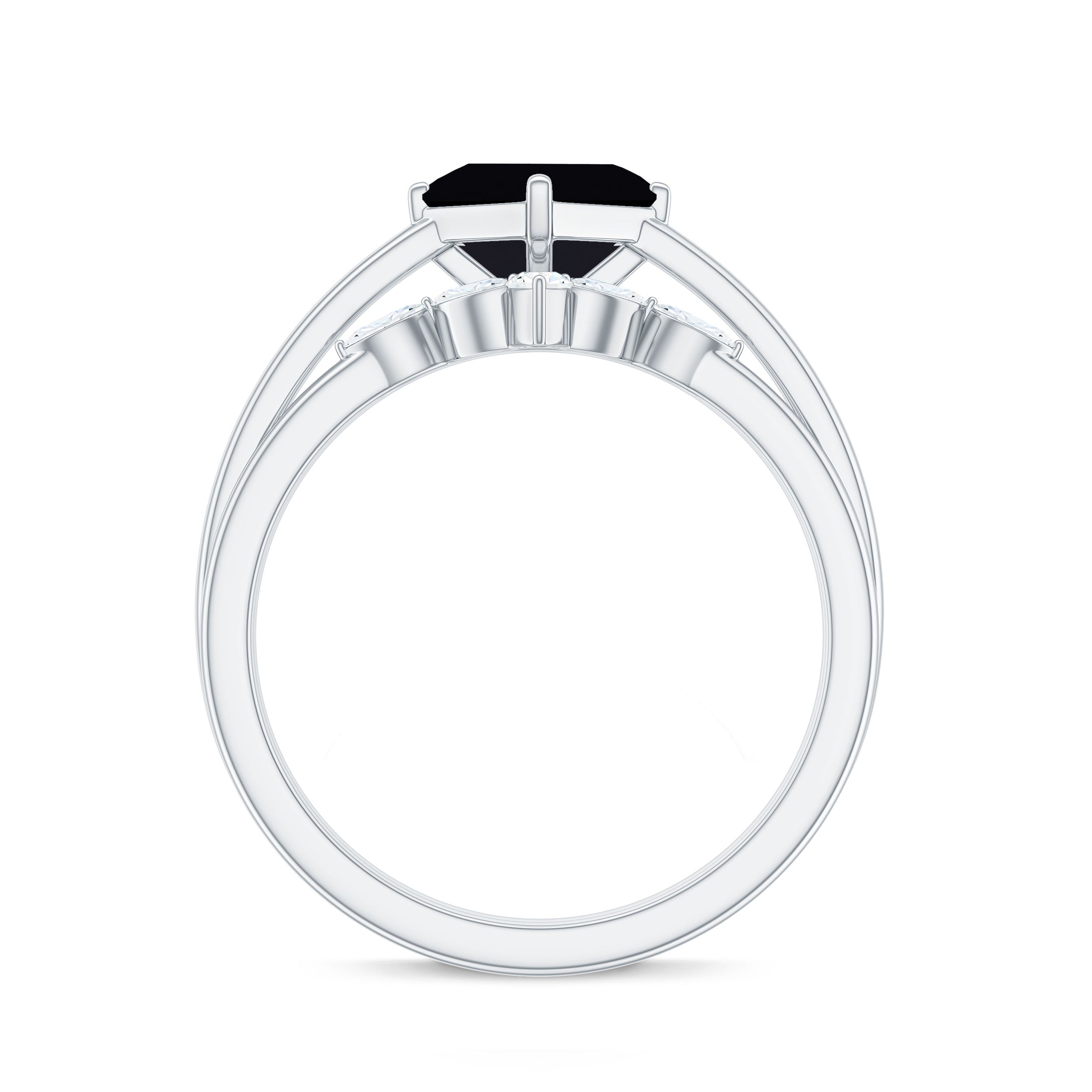 5mm Princess Cut Black Onyx Solitaire Rings Set with Diamond Enhancer