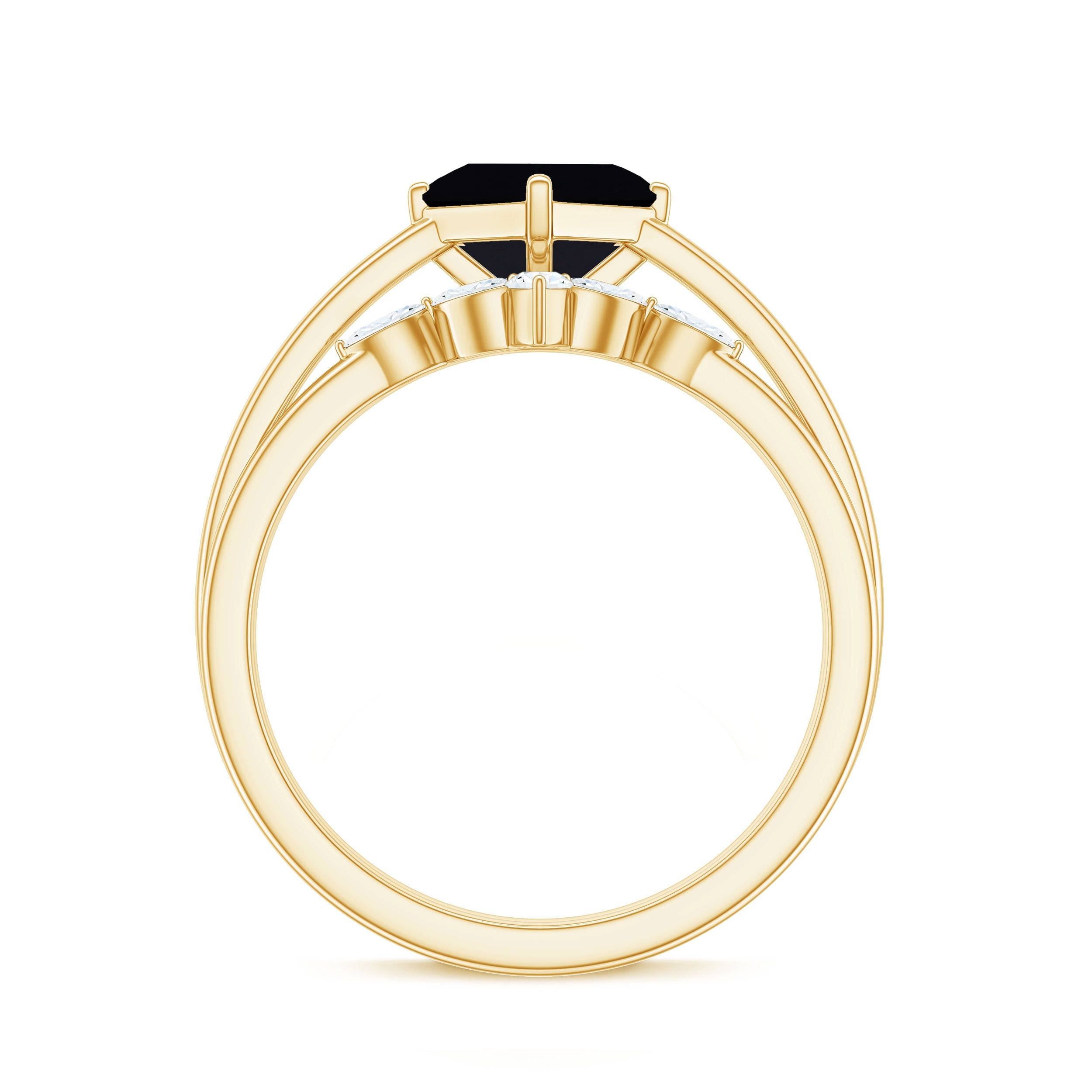 5mm Princess Cut Black Onyx Solitaire Rings Set with Diamond Enhancer