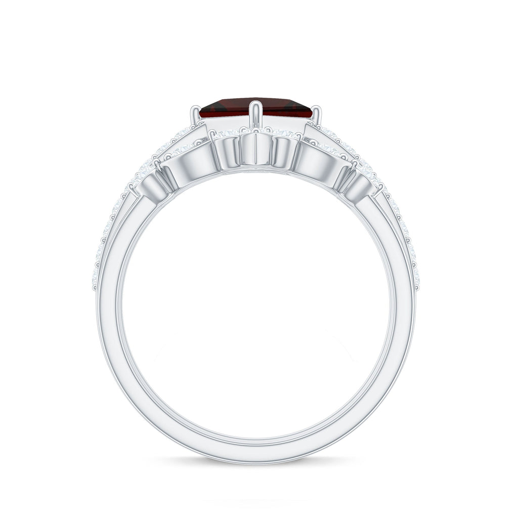 Vintage Looking Princess Cut Garnet and Diamond 3 Piece Wedding Ring Set