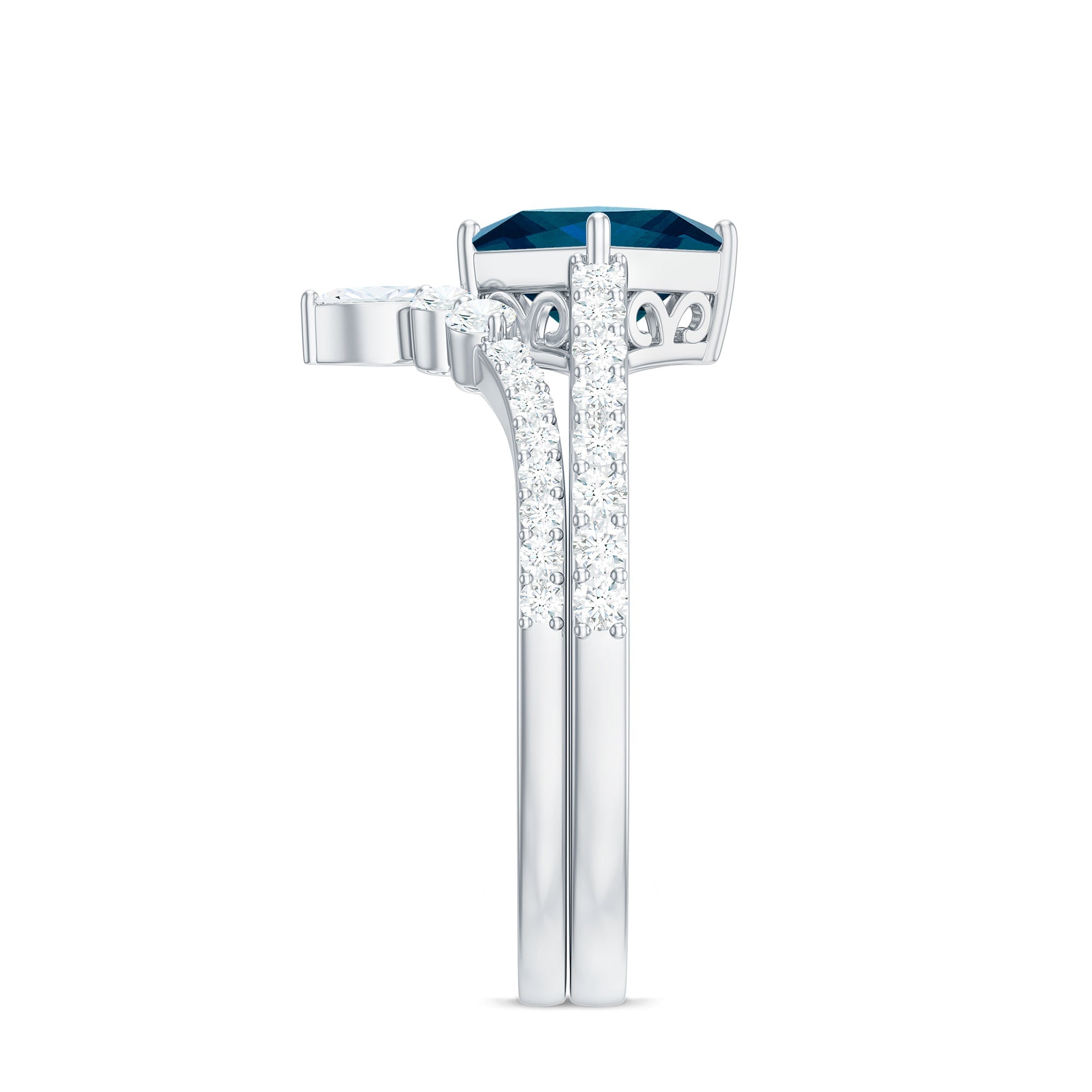 6mm Princess Cut London Blue Topaz and Diamond Wedding Ring Set