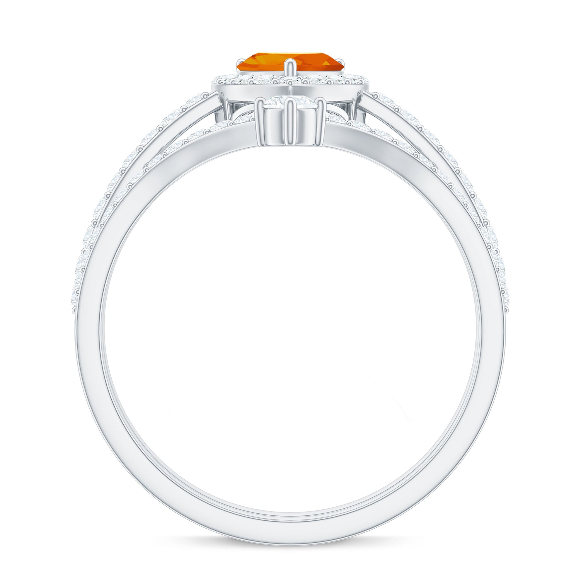 Heart Shape Fire Opal Ring Set with Moissanite