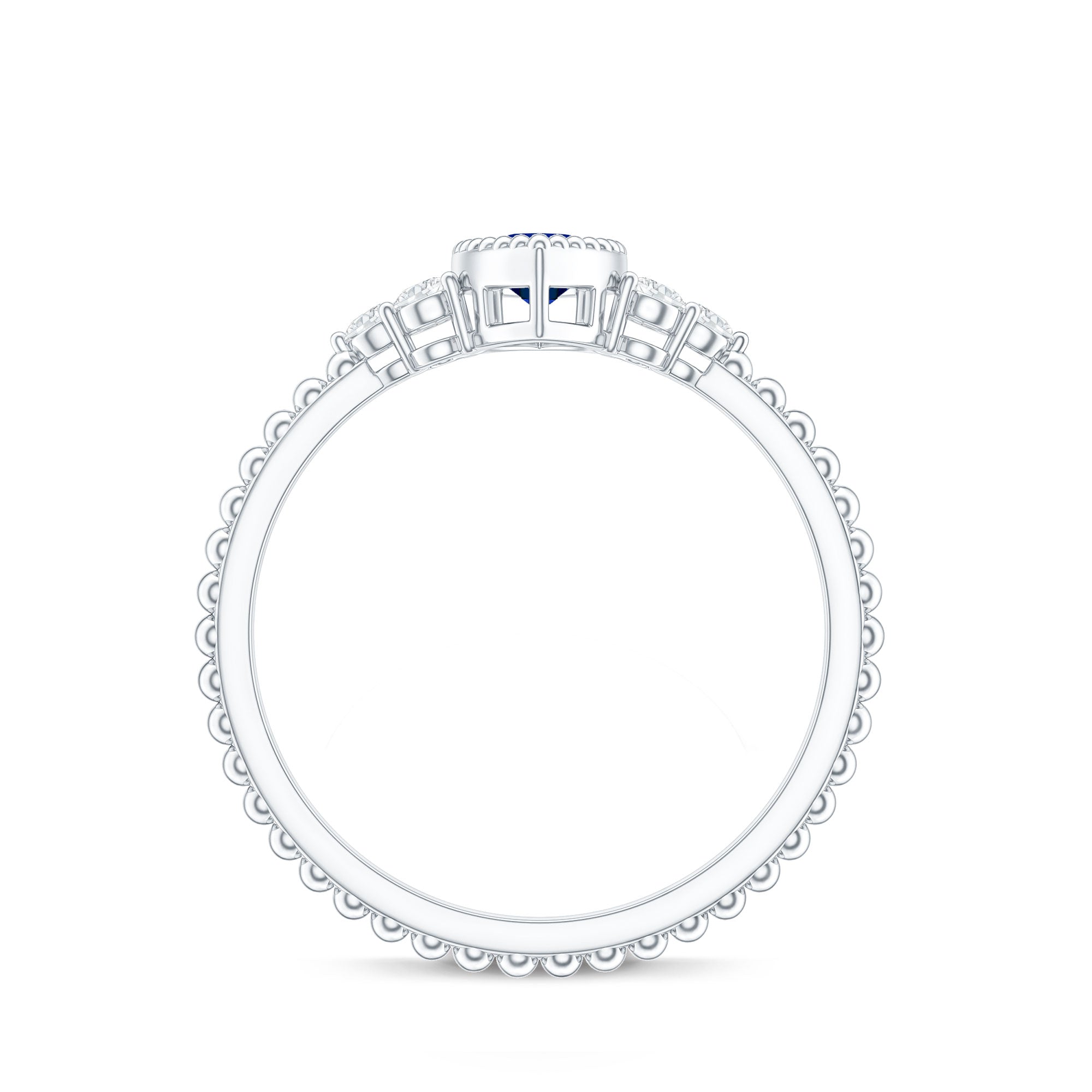 Vintage Style 0.7 Carat Lab Grown Blue Sapphire Marquise Engagement Ring with Diamond Trio