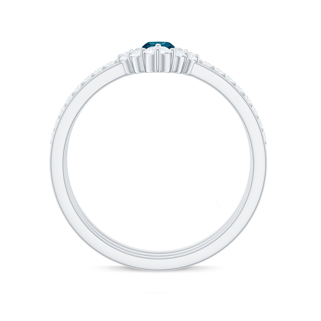 Marquise London Blue Topaz Bridal Ring Set with 2 Diamond Ring Guards