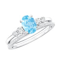 1 Carat Oval Shape Aquamarine Wedding Ring Set with Diamond