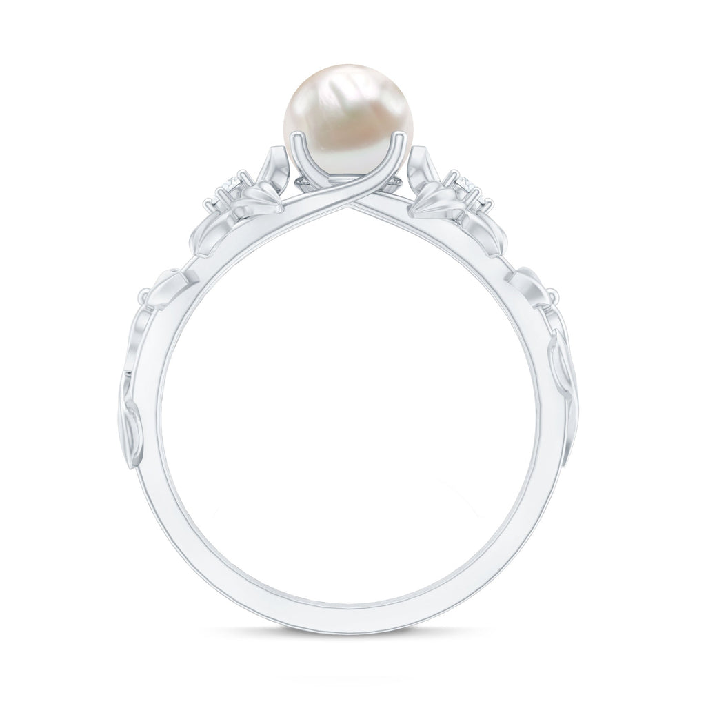 Cultured 2 Carat White Pearl Flower Engagement Ring with Diamonds