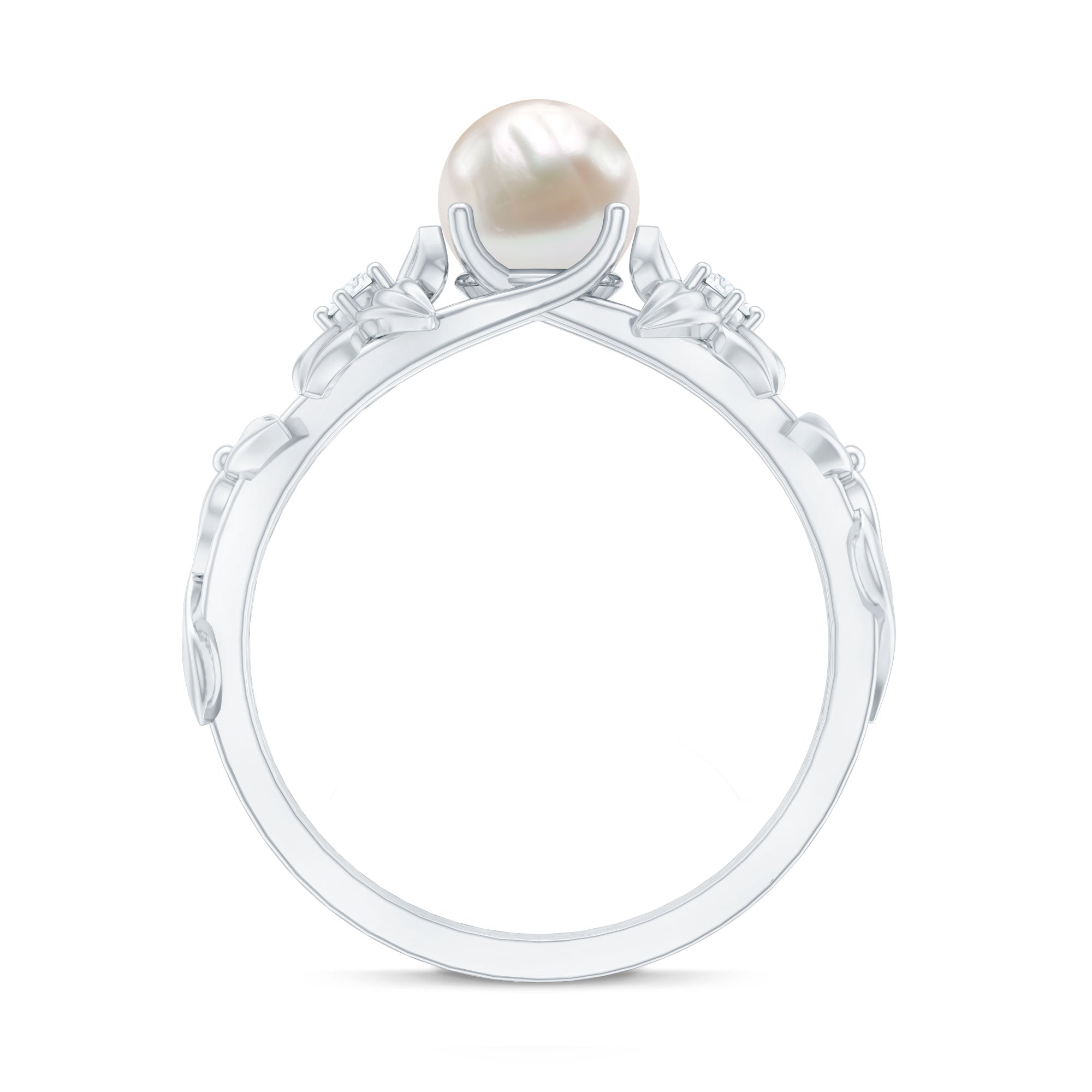 Cultured 2 Carat White Pearl Flower Engagement Ring with Diamonds