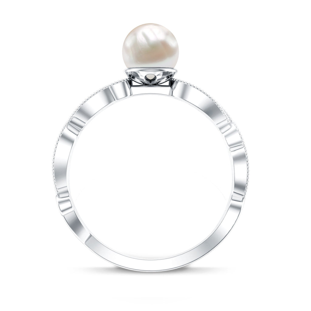 2 Carat Freshwater Pearl Vintage Looking Engagement Ring with Diamond
