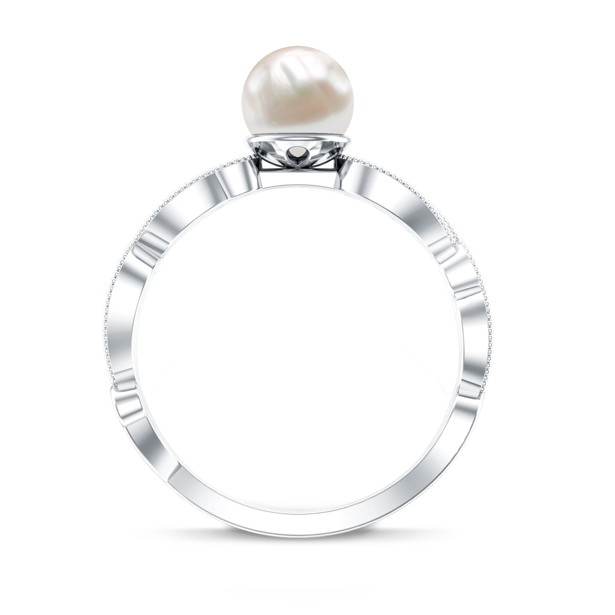 2 Carat Freshwater Pearl Vintage Looking Engagement Ring with Diamond