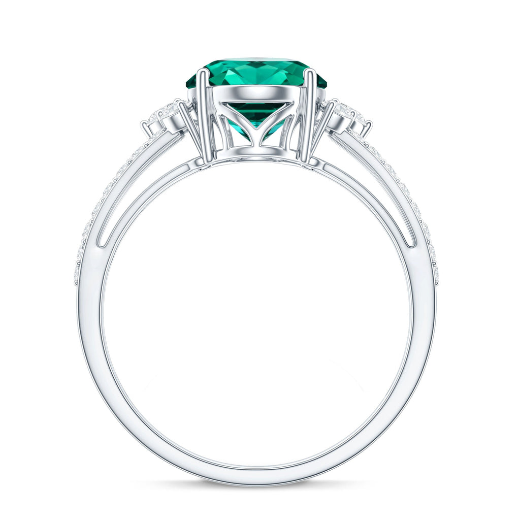 Certified 3 Carat Oval Lab Grown Emerald Split Shank Engagement Ring