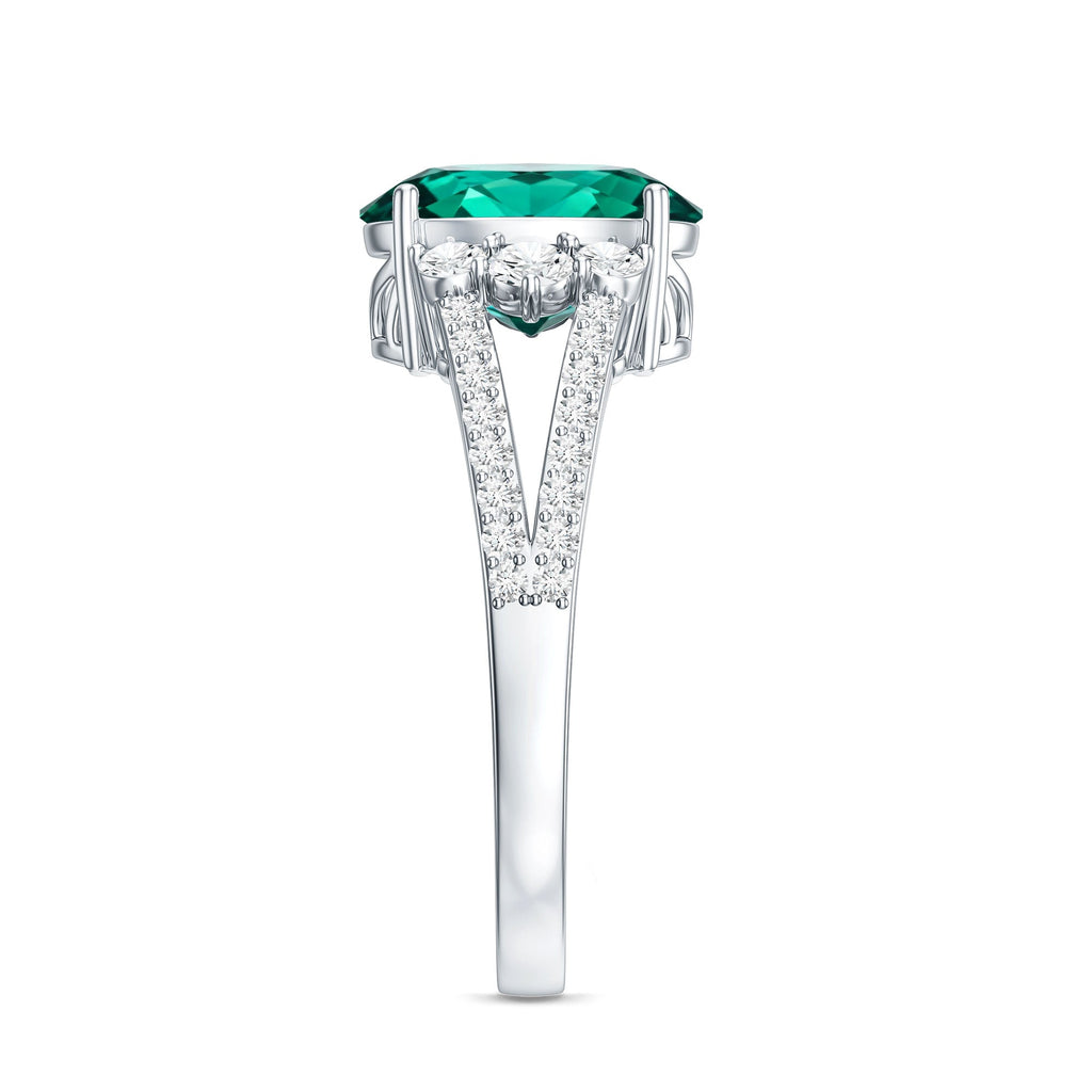 Certified 3 Carat Oval Lab Grown Emerald Split Shank Engagement Ring