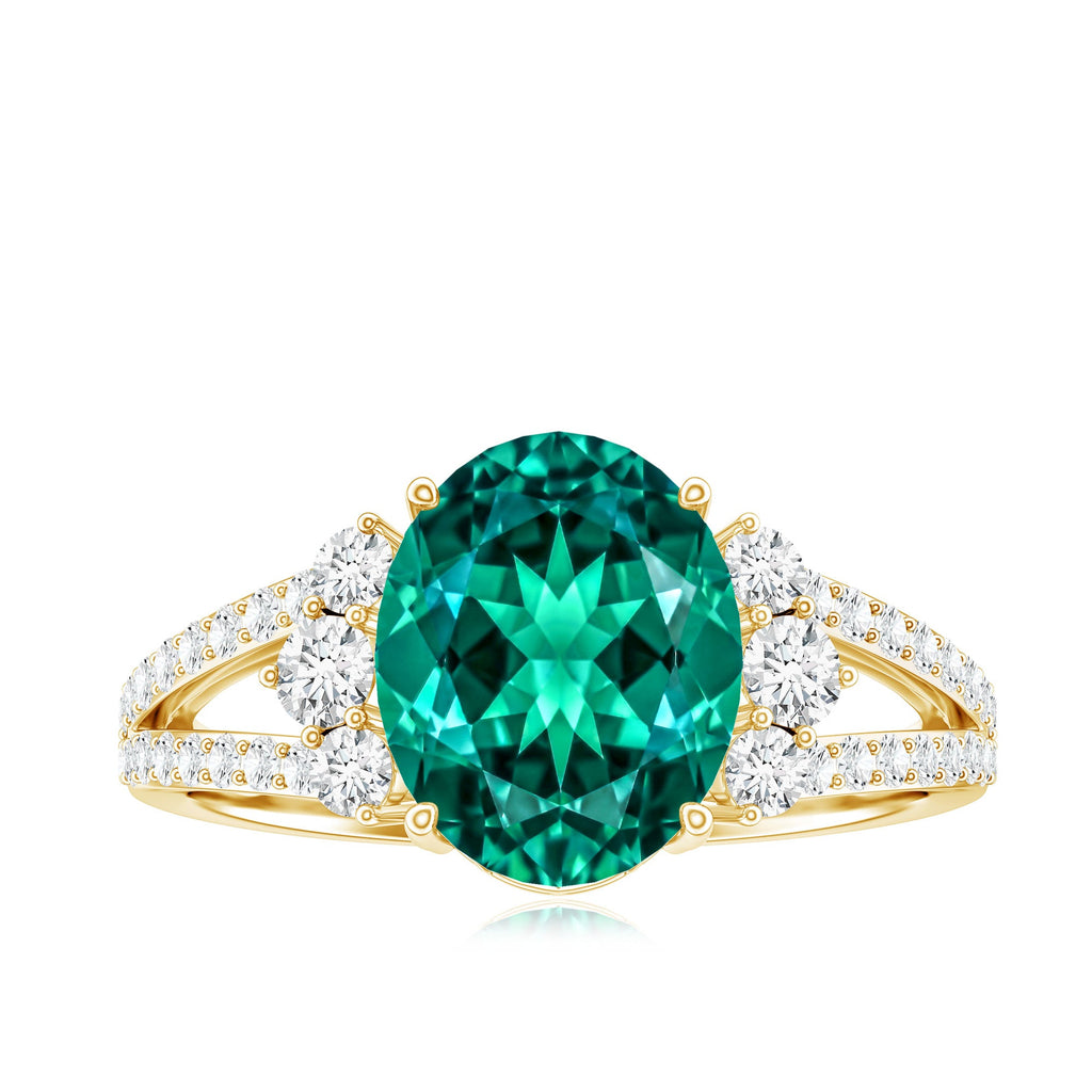Certified 3 Carat Oval Lab Grown Emerald Split Shank Engagement Ring