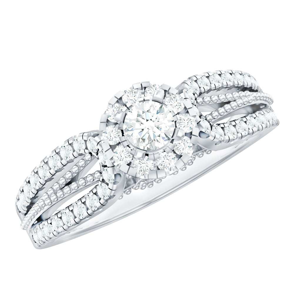 Real Diamond Designer Engagement Ring in Split Shank