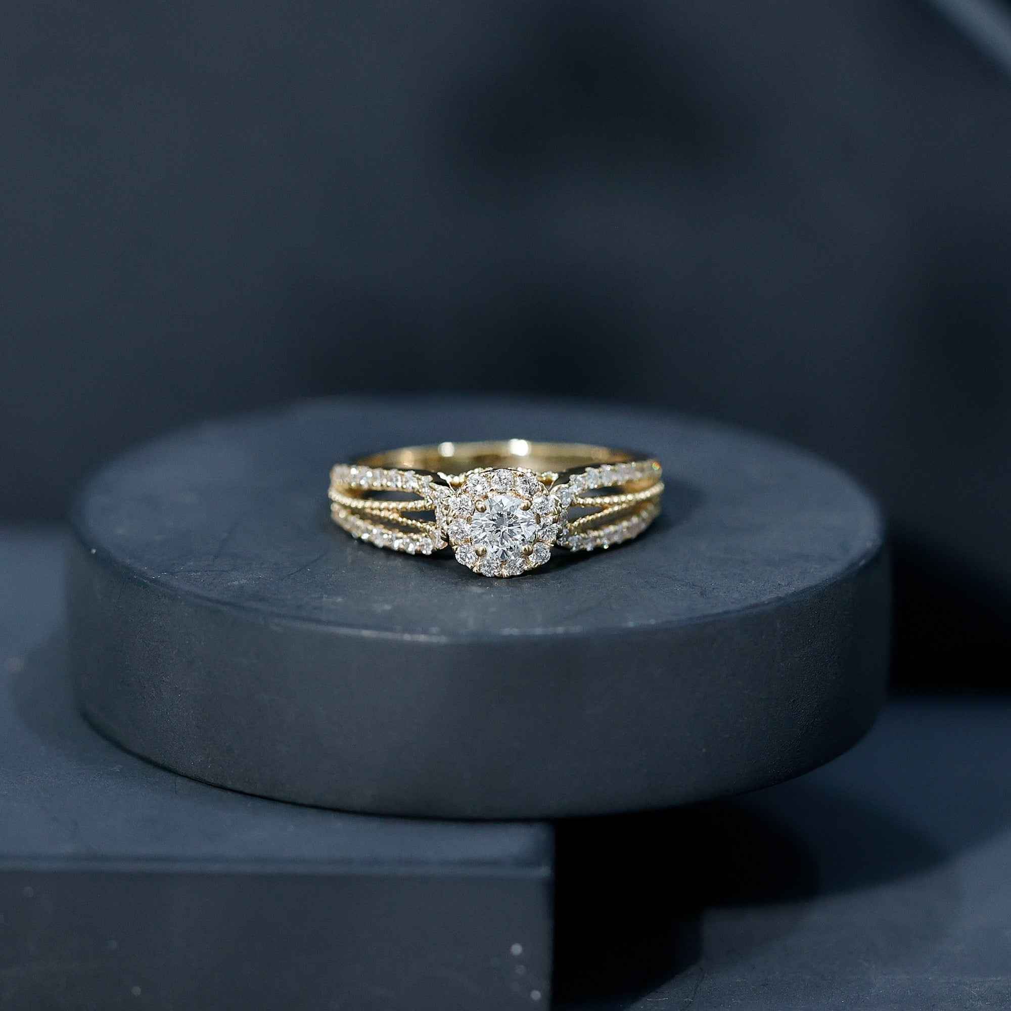 Real Diamond Designer Engagement Ring in Split Shank