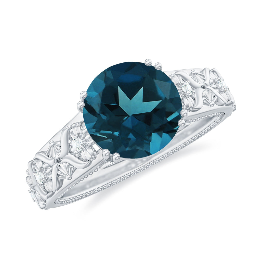 8mm Round London Blue Topaz Vintage Engagement Ring with Certificate