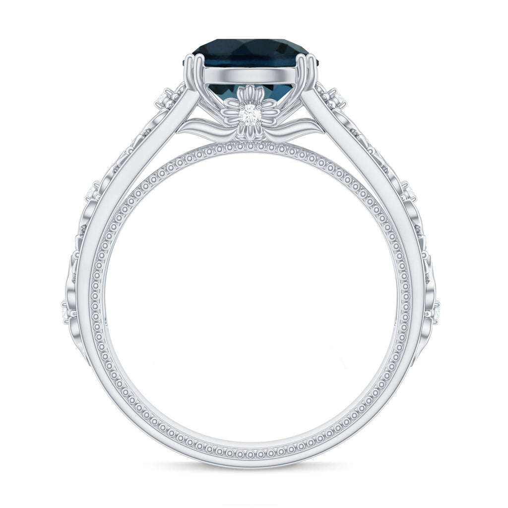 8mm Round London Blue Topaz Vintage Engagement Ring with Certificate